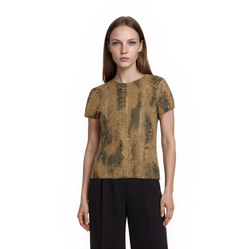 Lauren Ralph Lauren‎ Top Sweater Women's Size Small Brown Snakeskin 100% Cotton